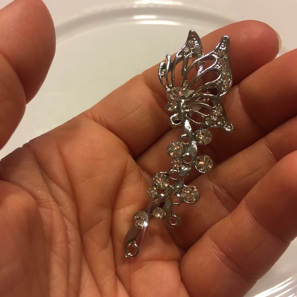 🦋 Lovely metallic rhinestones Butterfly left ear cuff jacket in gold of silver - Picture 5 of 6